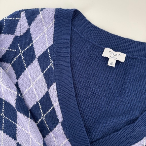 Cabana by Crown Ivy Sweaters - 90s Womens Argyle Eclectic Grandpa Purple Cottage Core Button Up VNeck Cardigan